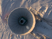 The Dark Sector Lab (DSL) houses the BICEP2 telescope (surrounded by a ground shield) and the South Pole Telescope. Peeking over the BICEP2 ground shield one can make out the Keck Array CMB telescope and the National Science Foundation's Amundsen-Scott South Pole Station.<p>The 360° panorama was photographed from a Kite on a balmy spring day at a temperature of -81.4°F / -63°C (windchill -117.4°F / -83°C) <i>(Steffen Richter, Harvard University)</i><p><small>Use your mouse to move around; SHIFT and CTRL keys to zoom.</small>